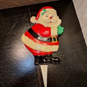 Vtg Plastic Santa Claus Garden Plant Yard Stakes 15" Outdoor Christmas Decor